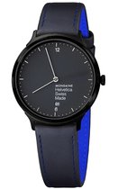 Mondaine Helvetica No1 Horloge New York Edition (MH1.L2222.LB) Swiss Made, Lederen Horlogeband, Zwart Stalen Horlogekast - 38mm