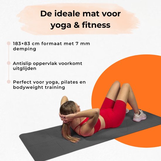 HEAD Yogamat - Yoga Mat - Sportmat - Fitnessmat - Pilates Mat - 183x80x0,7cm - Grijs — afbeelding 4