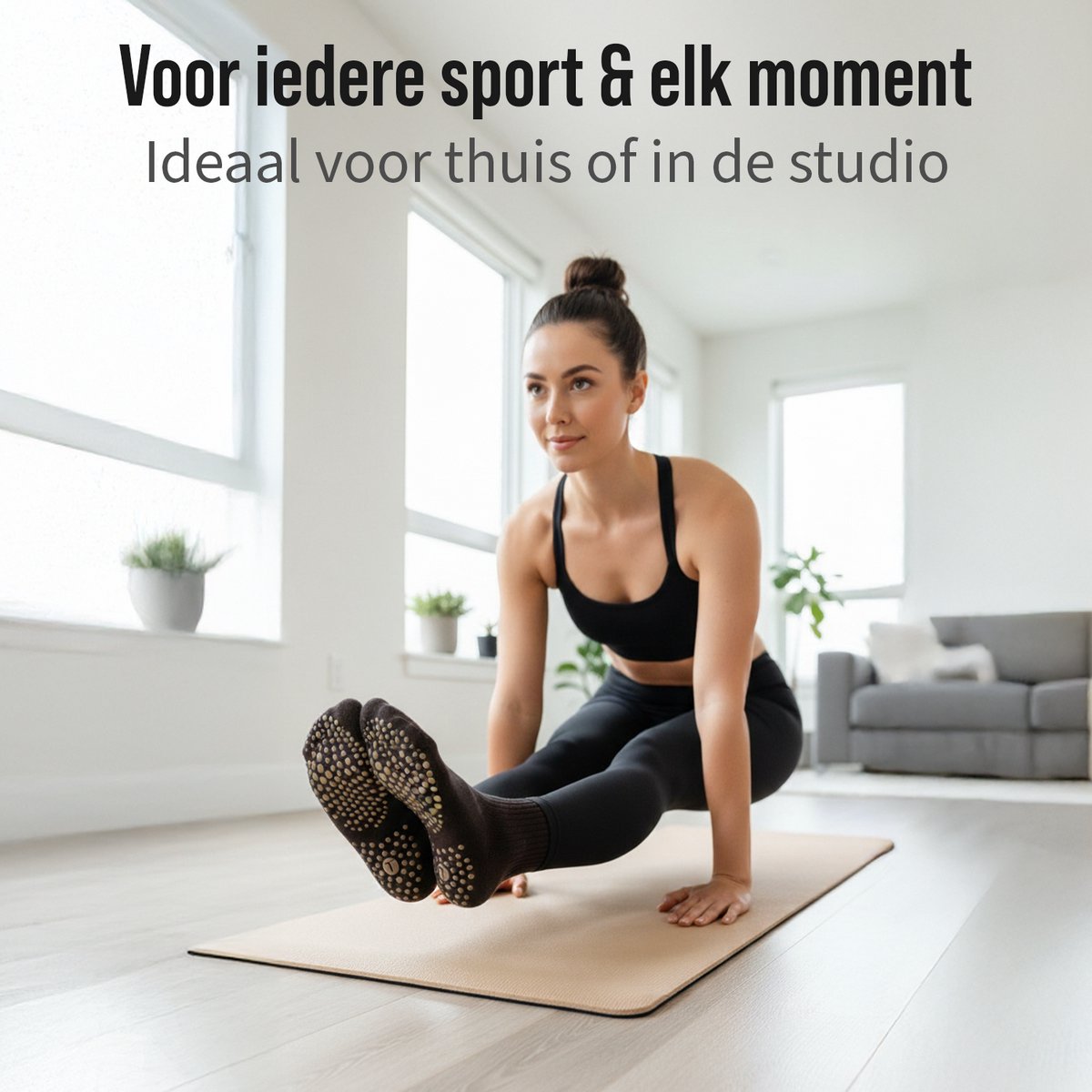 Yoga Sokken Set van 3 – Wit, Bruin, Beige – Antislip – Hoog - Laag te Dragen – One Size – Pilates - Fitness Sokken — cadeau in Sport & Outdoor - foto 3