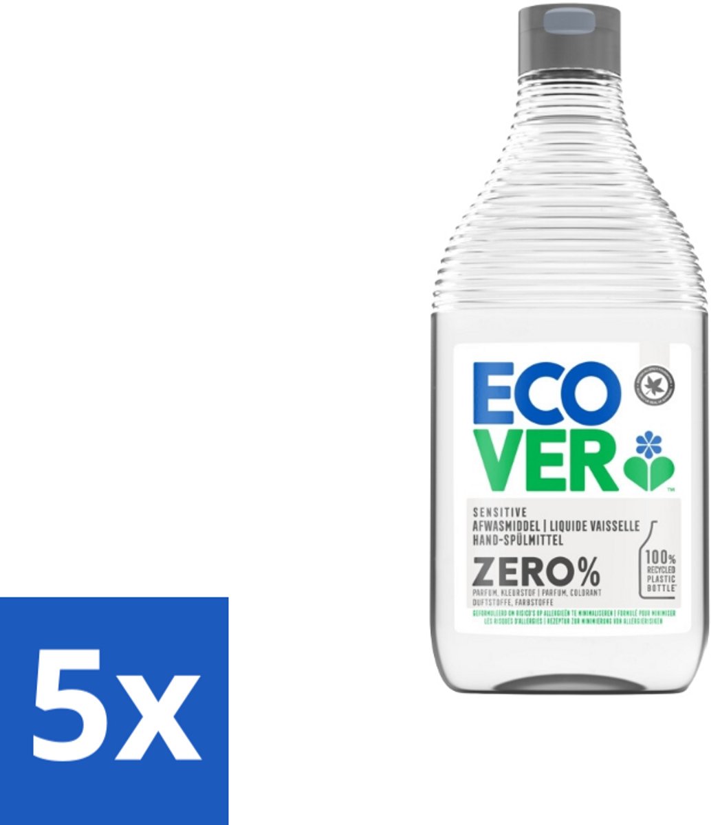 5 x Ecover - Afwasmiddel ZERO - Parfumvrij - 450 ml - Afwasmiddel Zero - Parfumvrij Afwasmiddel - Hypoallergeen Afwasmiddel - Gevoelige Huid - Eczeem