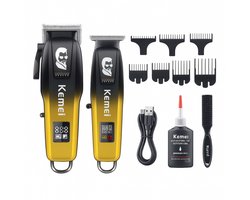 Kemei Professionele Haartrimmer & Tondeuse Set – 2 stuks – Draadloos & Oplaadbaar – Inclusief Opzetkammen & Accessoires - Tondeuse Mannen - Tondeuses