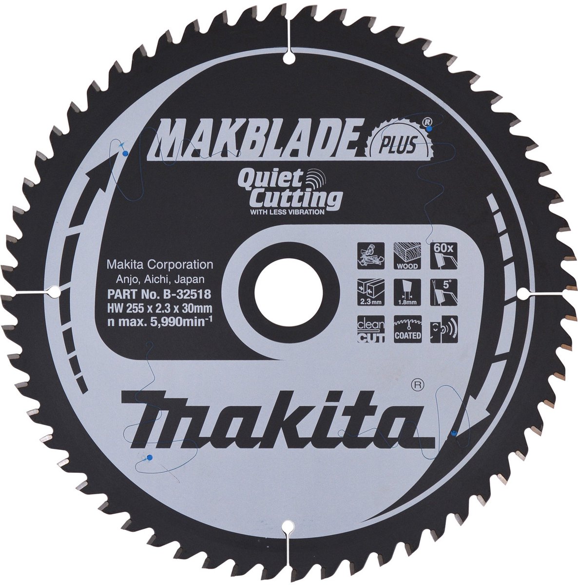 Makita B-32518 Afkortzaagblad Hout | Makblade-Plus | 255 x 30 mm | 60-tands