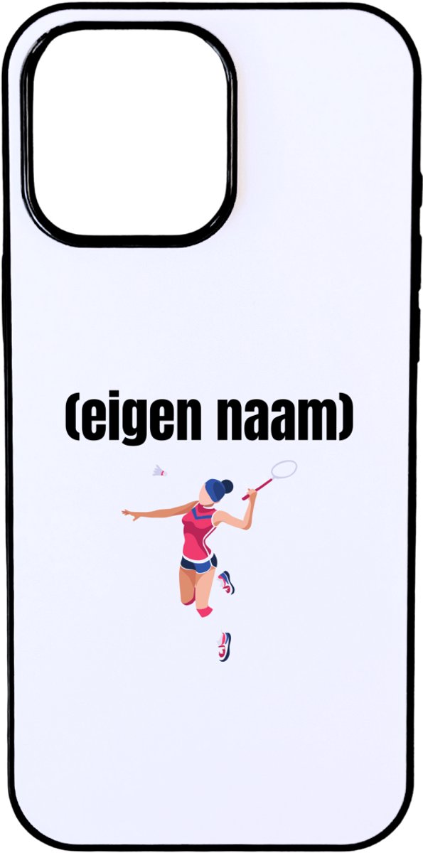 Hacebo® - badminton vrouw met eigen naam telefoonhoesje - Badminton - badmintonner - telefoonhoesjes - sport - Verjaardag cadeau - kado - geschenk - hoesje geschikt voor iPhone 16 Pro Max