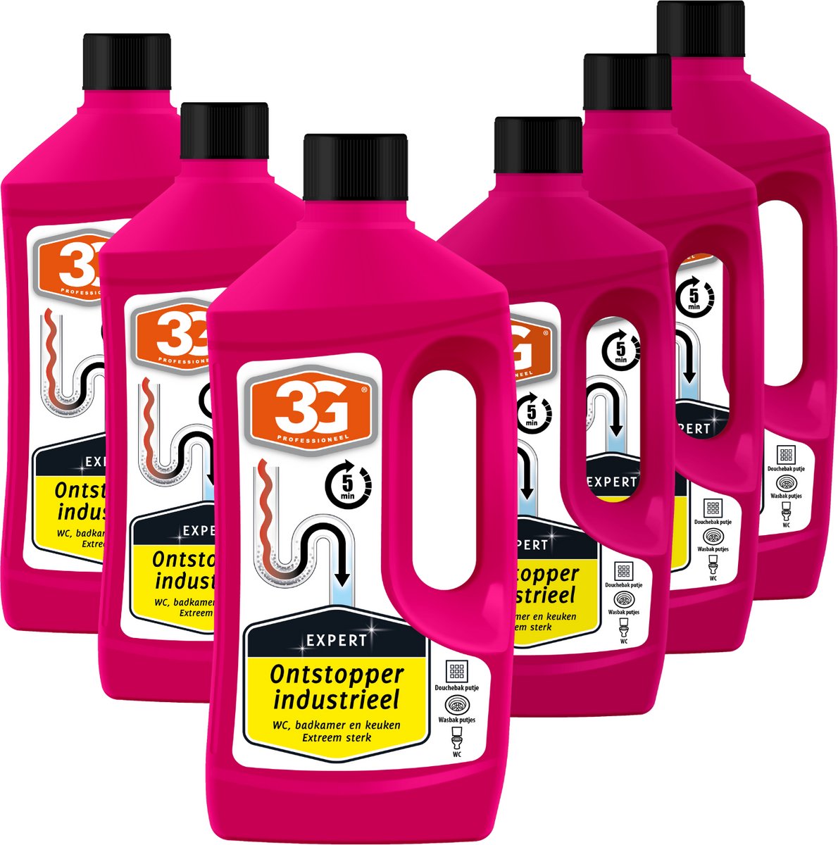 6x 3G Professioneel Expert Ontstopper industrieel - 1000 ml - Industriële Ontstopper - Krachtige Ontstopper - Riool Ontstopper - Afvoer Ontstopper - Professioneel - 6-Pack