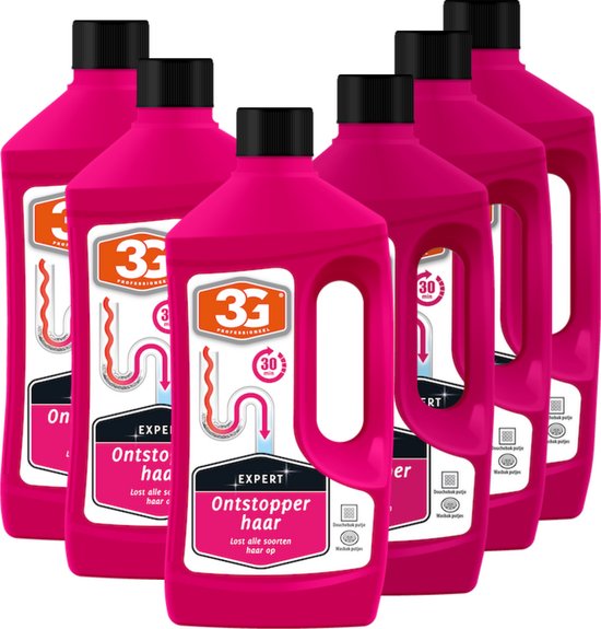6x 3G Professioneel Expert Ontstopper haar - 1000 ml - Haarontstopper - Afvoer Ontstopper - Riool Ontstopper - Vloeibare Ontstopper - Badkamer - Doucheputje - 6-Pack