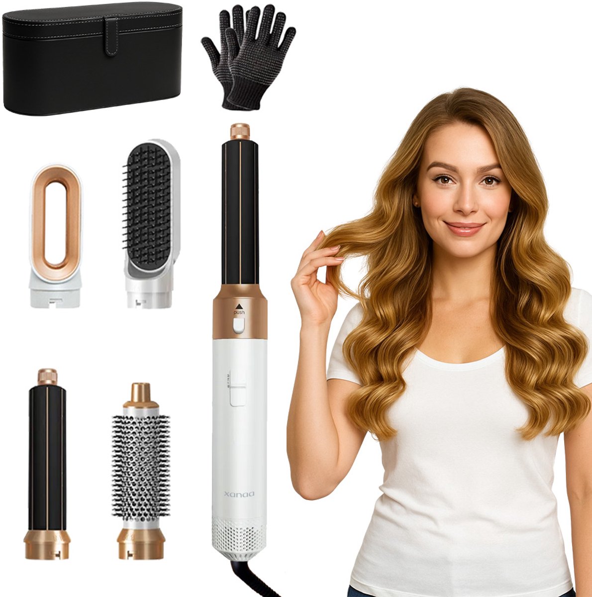 Bol.com XANAA® - 5 in 1 multi styler Pro Wit met goud - met luxe opbergdoos zwart - Fohnborstel - 2025 versie - Multistyler - Fö... aanbieding