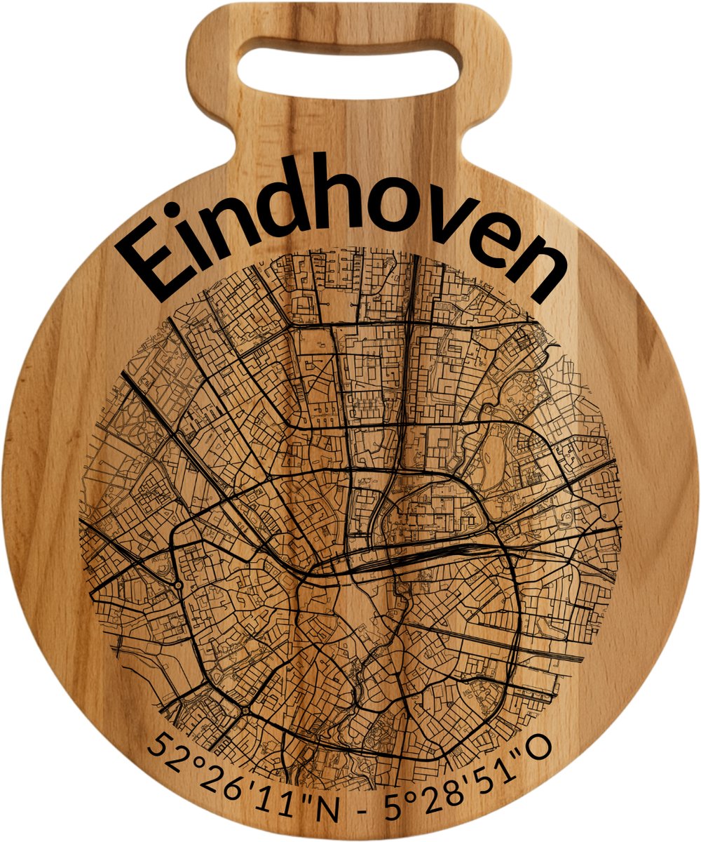OakMan Objects - Houten Borrelplank - Eindhoven Rond - Tapasplank of Serveerplank - Duurzaam Beukenhout - Gegraveerd - 25x20x2 cm
