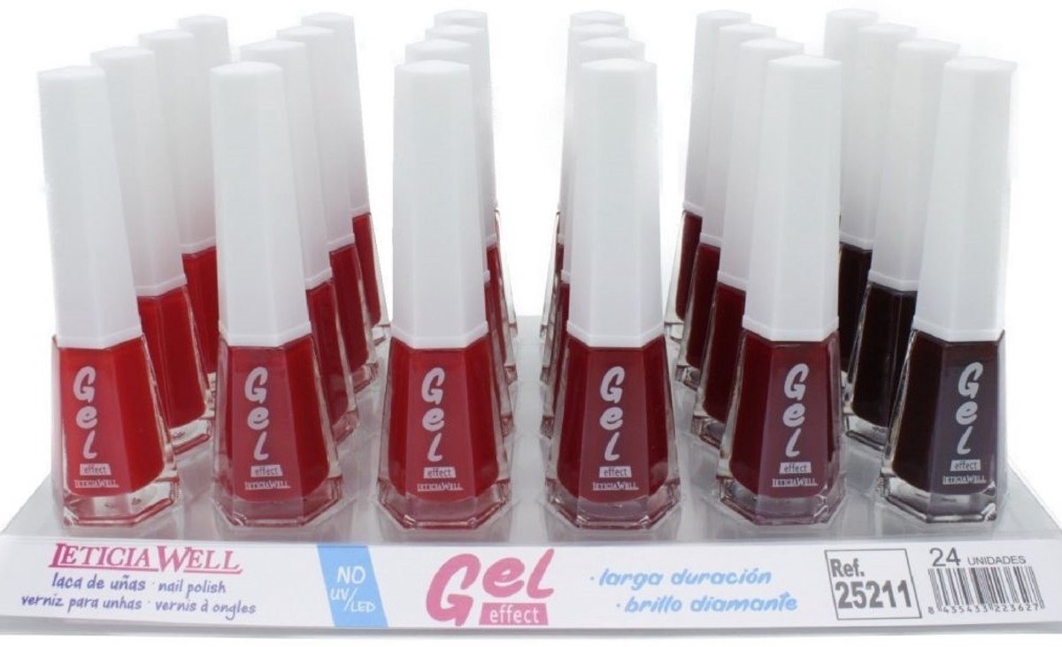 Leticia Well - Set met 6 Flesjes Nagellak - Gel Effect - Rood / Roze Tinten - Inhoud per flesje 10 ml.