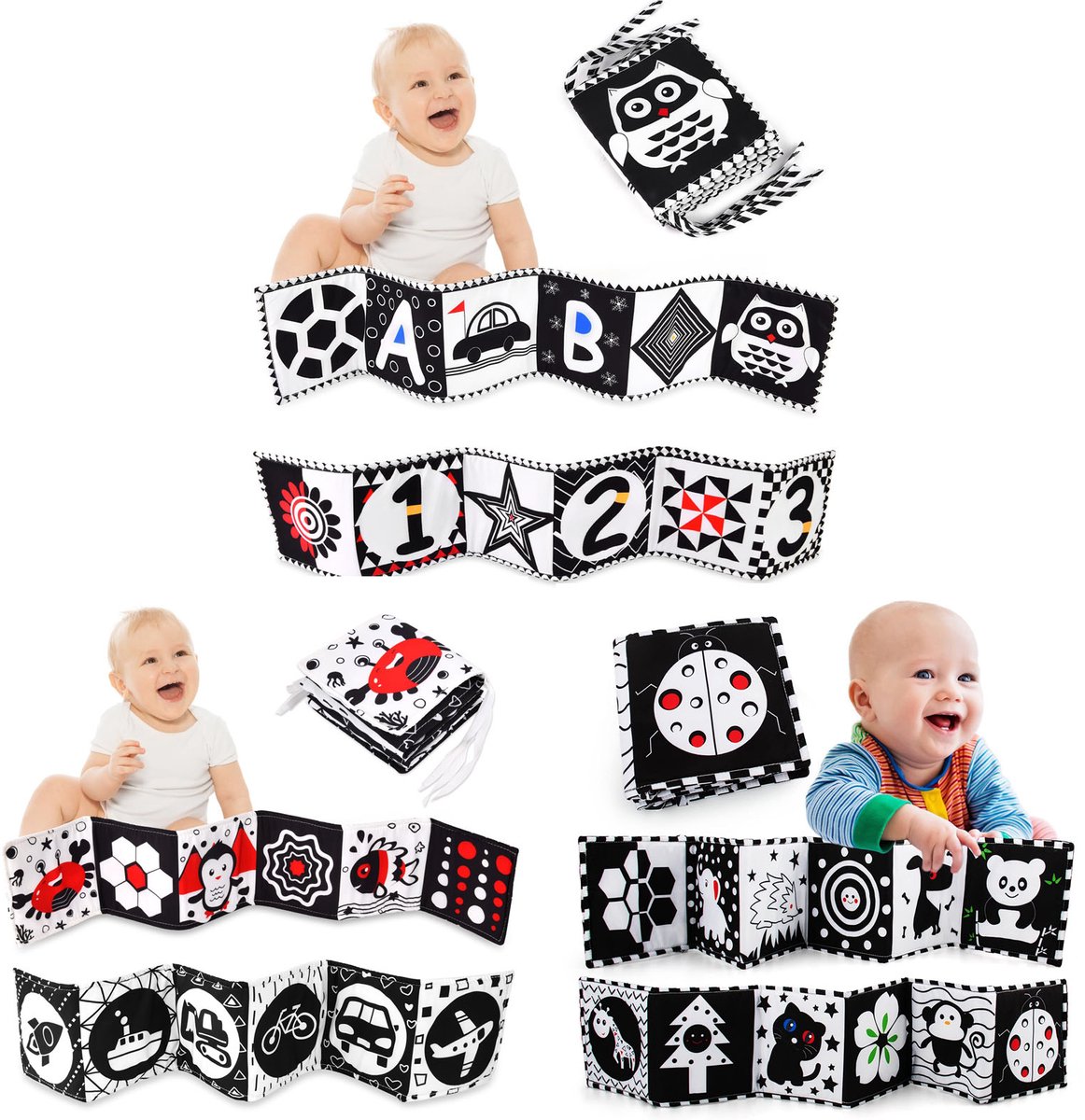 Image of 3 Stuks Buikligtrainer Baby - Knisperboekje Baby - Baby speelgoed 6 maanden - Educatief Speelgoed - Tummy Time - Montessori - Sensorisch (Lieveheersbeestje + Uil + Krab)