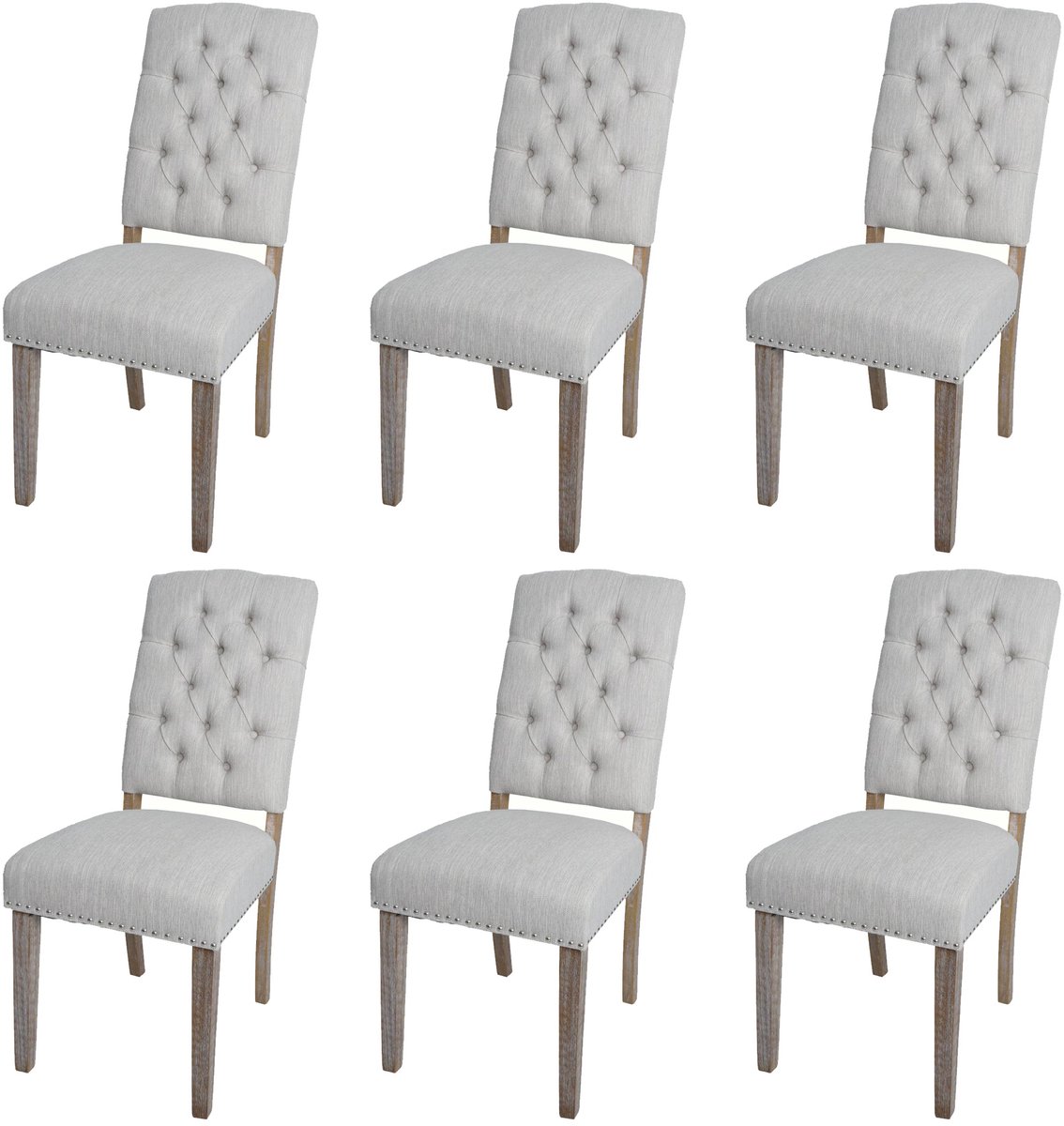 MCW Set van 6 eetkamerstoelen MCW-O66b, keukenstoel gestoffeerde stoel, Chesterfield-klinknagels stof/textiel, lichtgrijs