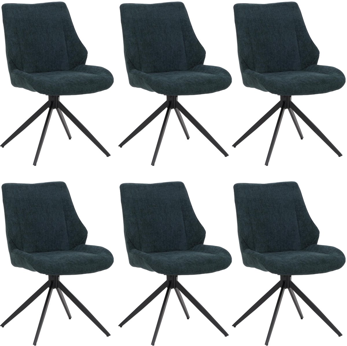 MCW Set van 6 eetkamerstoelen MCW-O48, keukenstoel, draaibaar met Auto-Return, stof/textiel chenille (320 g/m²) ~ petrolgroen