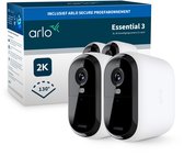 Arlo Essential 3 XL 2K beveiligingscamera's (2 stuks) met 130° kijkhoek, inclusief proefabonnement.