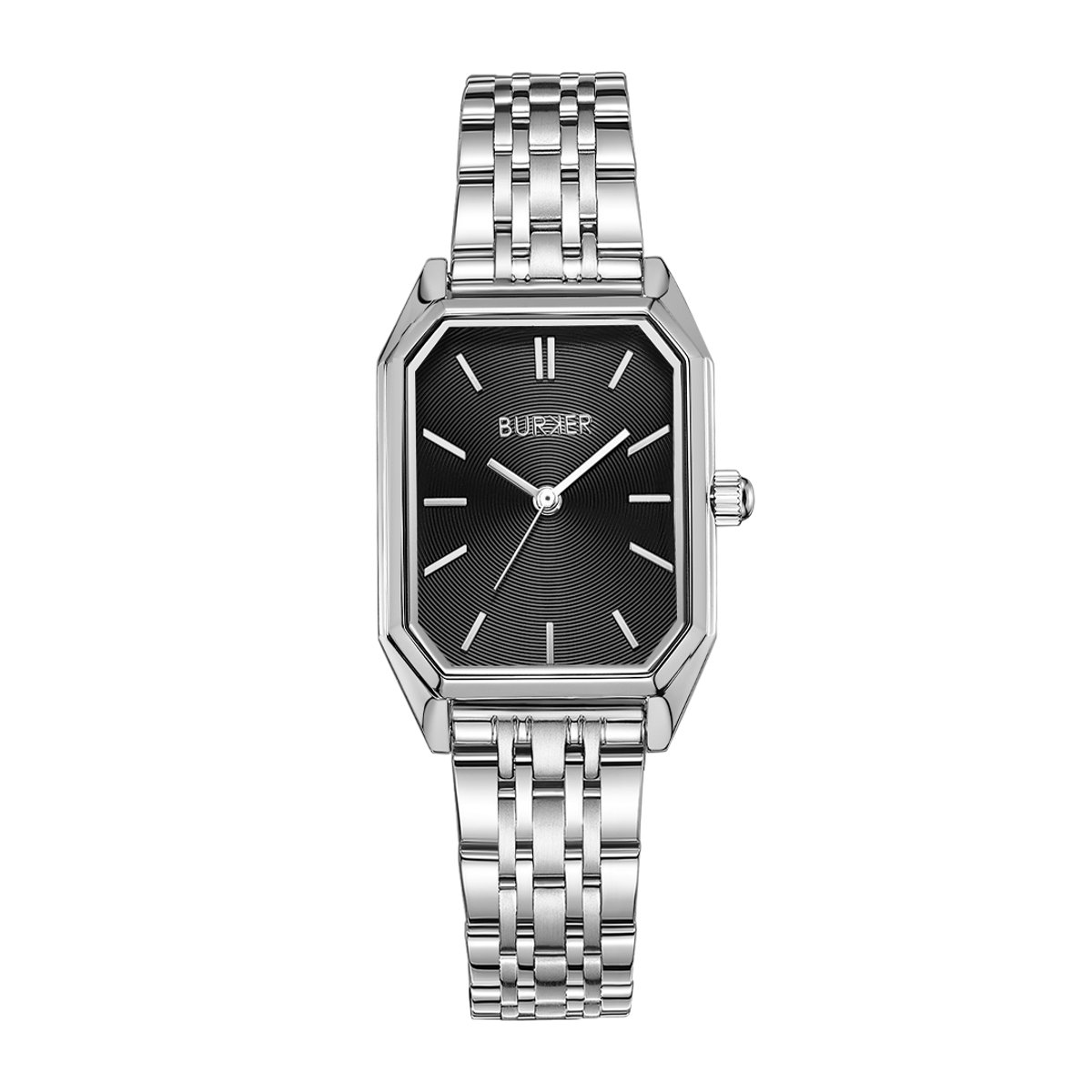 BURKER Isabell Horloge Dames - Rechthoekig - Zilver Zwart - Schakelband - 36 mm