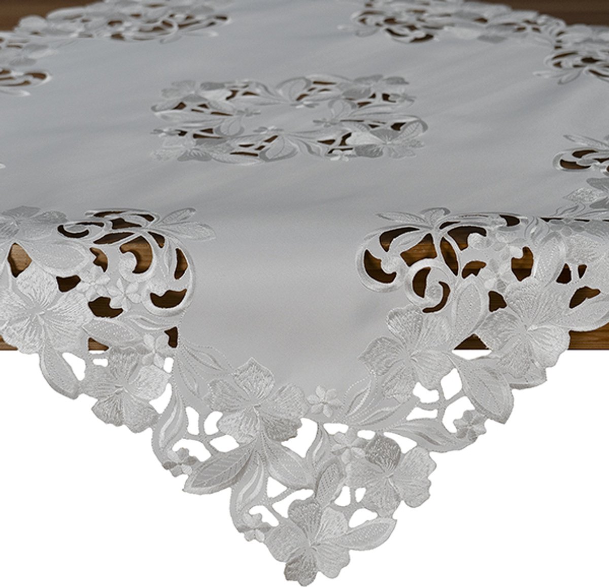 Tafelkleed - Champagnekleur met geborduurde bloemen - 85 x 85 cm