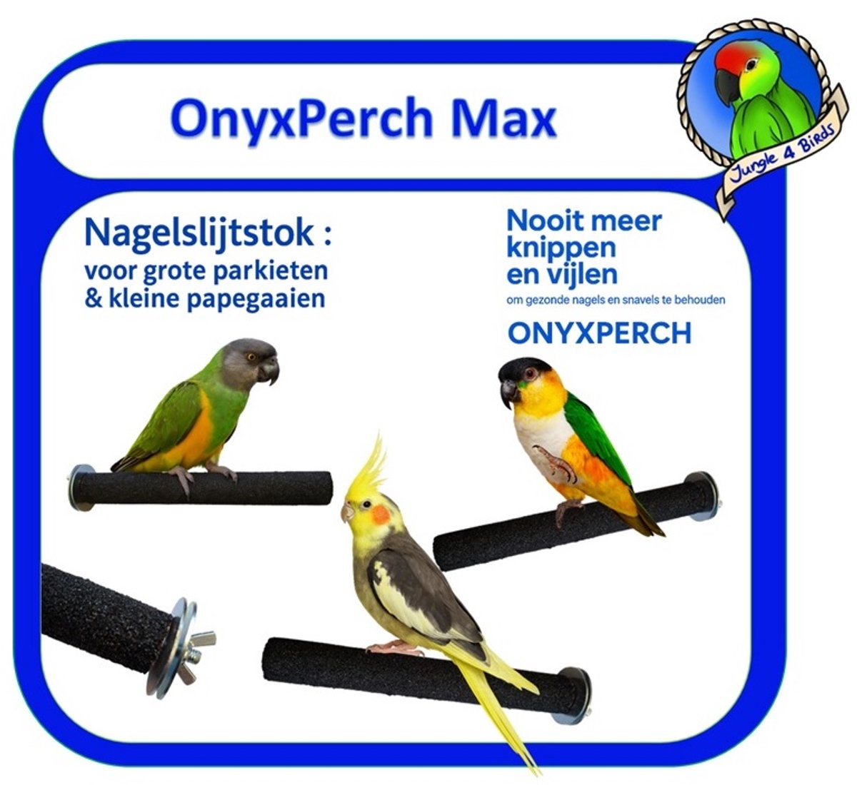 OnyxPerch Max – Slijtstok Ø 30 mm x 15 cm – Voor grote parkieten en kleine papegaaien - nagel en snavel verzorging