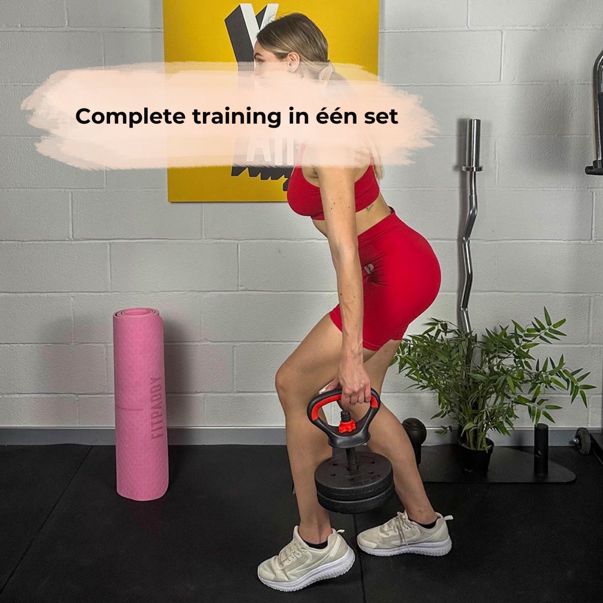 Fitpaddy Gewichten set - Halterset - Halterstang - Dumbells - Kettlebell - 3 in 1 - tot 15kg - Zwart/Rood – foto 3