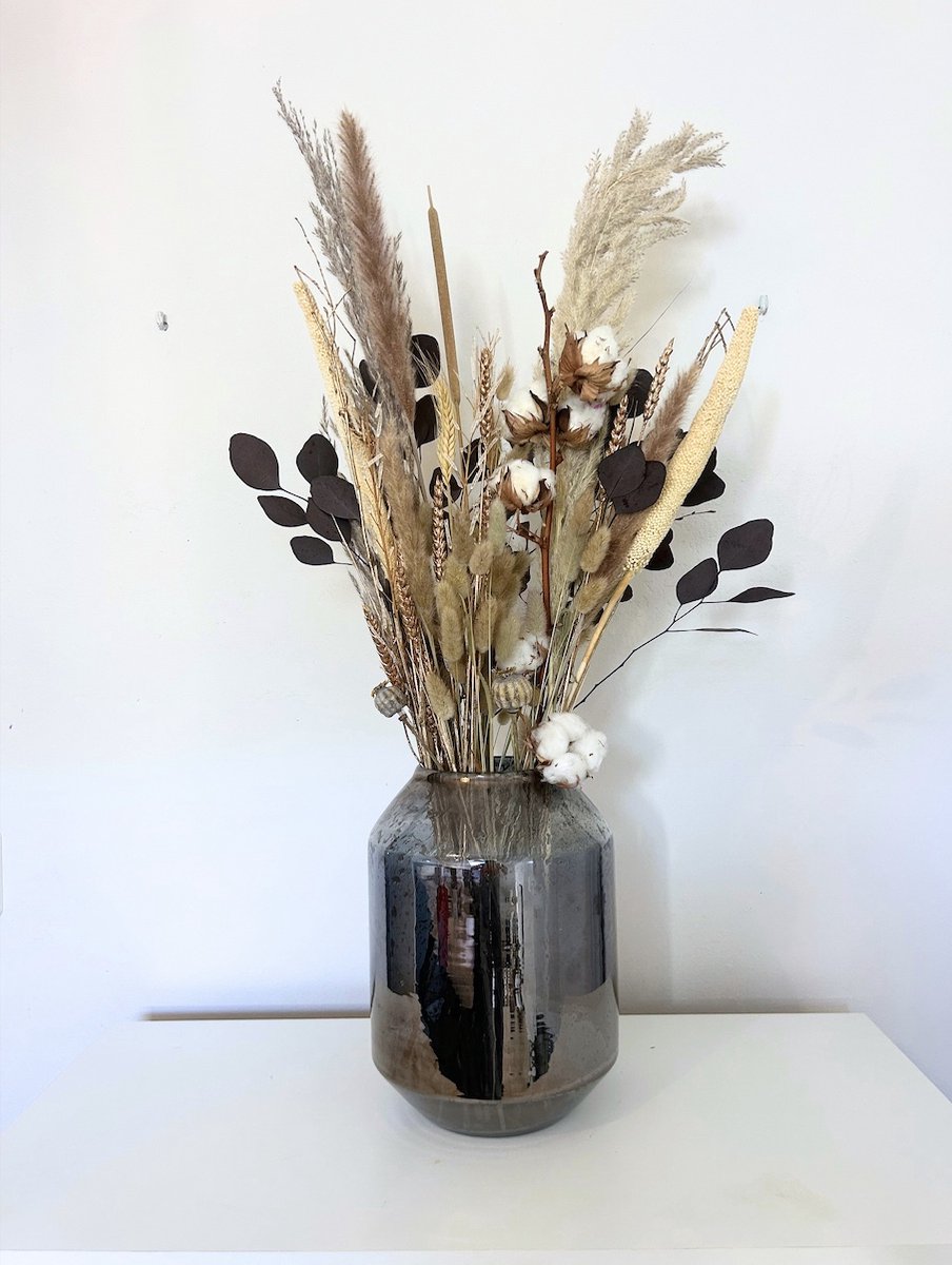 Droogbloemen - Droogboeket met vaas - Droogbloemen met vaas - Neutraal droogboeket met vaas