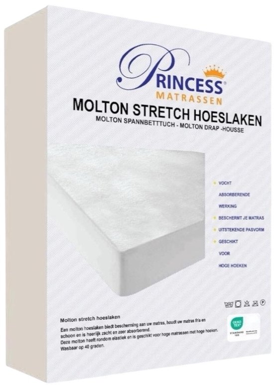 Blanc molleton surmatelas Princess Matrassen. Absorbe l'humidité, protège le matelas.
