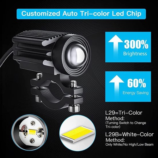 Riloer 1pair de 60 W Motorcycle LED Spotlights Auxiliary Lights with 3