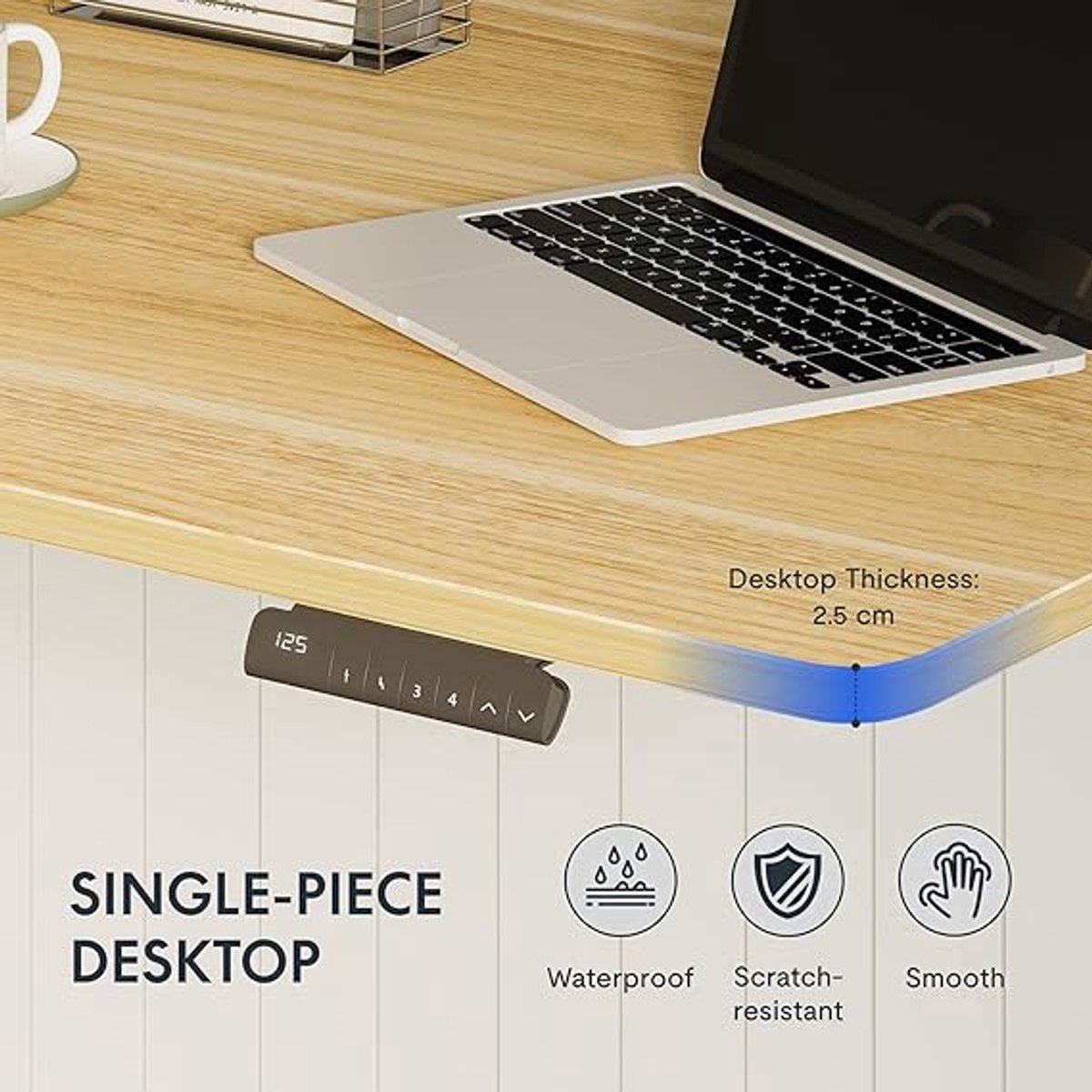 Elektrisch in hoogte verstelbaar bureau Medahomestore – 140x80 cm – Dubbele motor – 4 geheugenposities – 3-traps frame – Wit + Esdoorn – Ergonomisch verstelbare tafel 60-125 cm – Stil & krachtig – Max. draaggewicht 100 kg