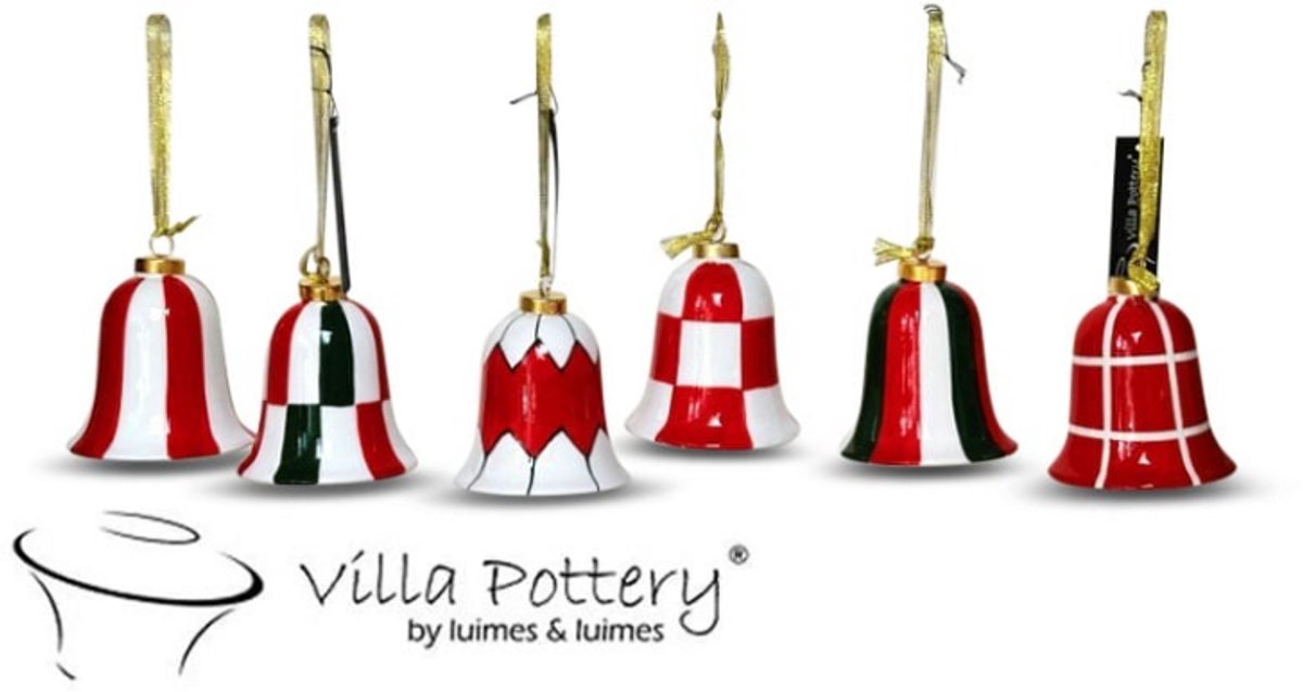Kerstballen - Kerstklokken - Villa Pottery - Kerstdecoratie - Porselein - Decoratie - Kerst - Kerstsfeer - Winterdecoratie - Christmas - Kerstcadeau - Sinterklaascadeau - 5 December - Christmas Bell 1 Mix Stoneware