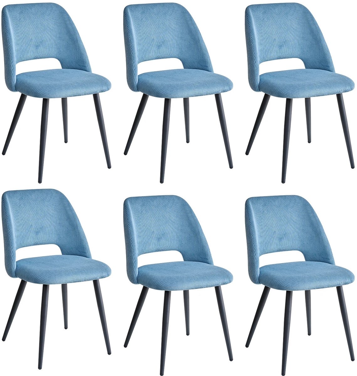 Cozy Cottage® Set van 6 Corduroy Eetkamerstoelen – Stijlvolle Gestoffeerde Stoelen met Zachte Zitting – Ergonomisch Ontwerp – Comfortabele Stoelen voor Woonkamer & Eetkamer - Blauw
