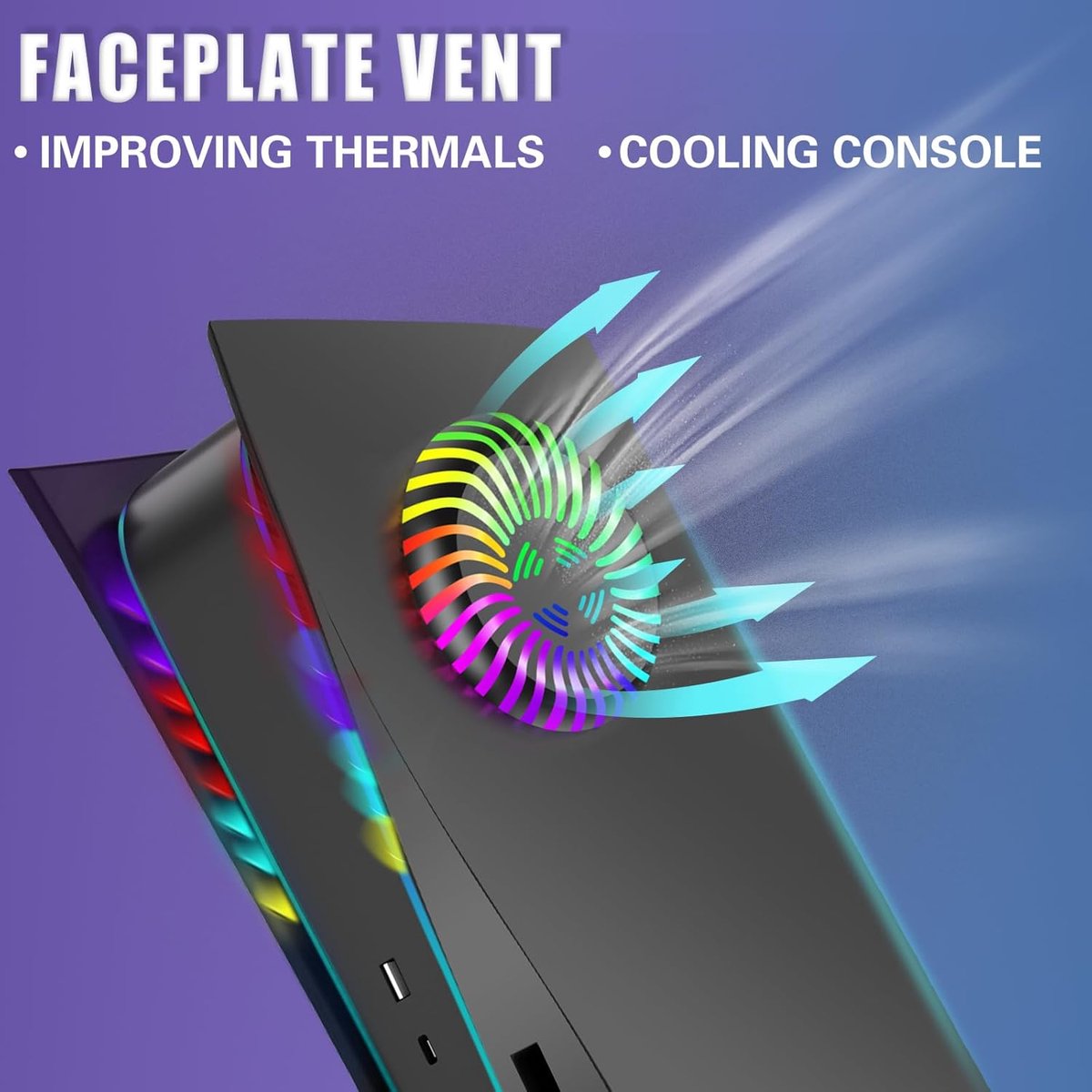 PS5 Faceplate met 400+ RGB LED Effecten & Stofilter - Koelingssysteem voor Disc Versie | Eenvoudige Installatie met Geavanceerde Verlichting en Luchtcirculatie thumbnail 4