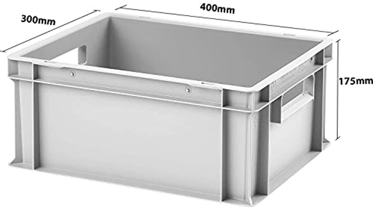 Image of 4 Stuks Euroboxen 40x30x17,5 cm - Grijs, 16,5 Liter, Geschikt voor Levensmiddelen