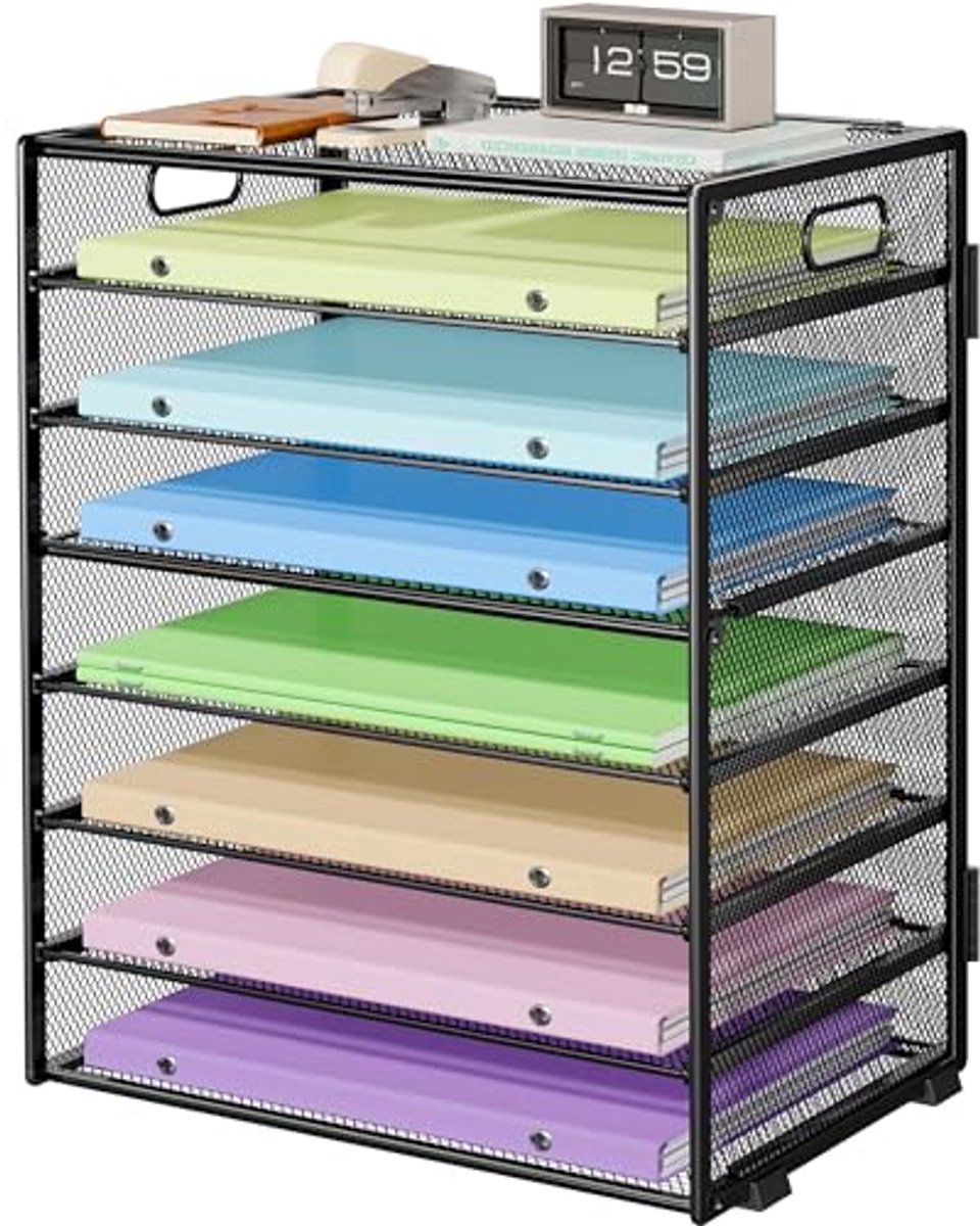8-laags papieren bureau-organizer met handvat - zwart