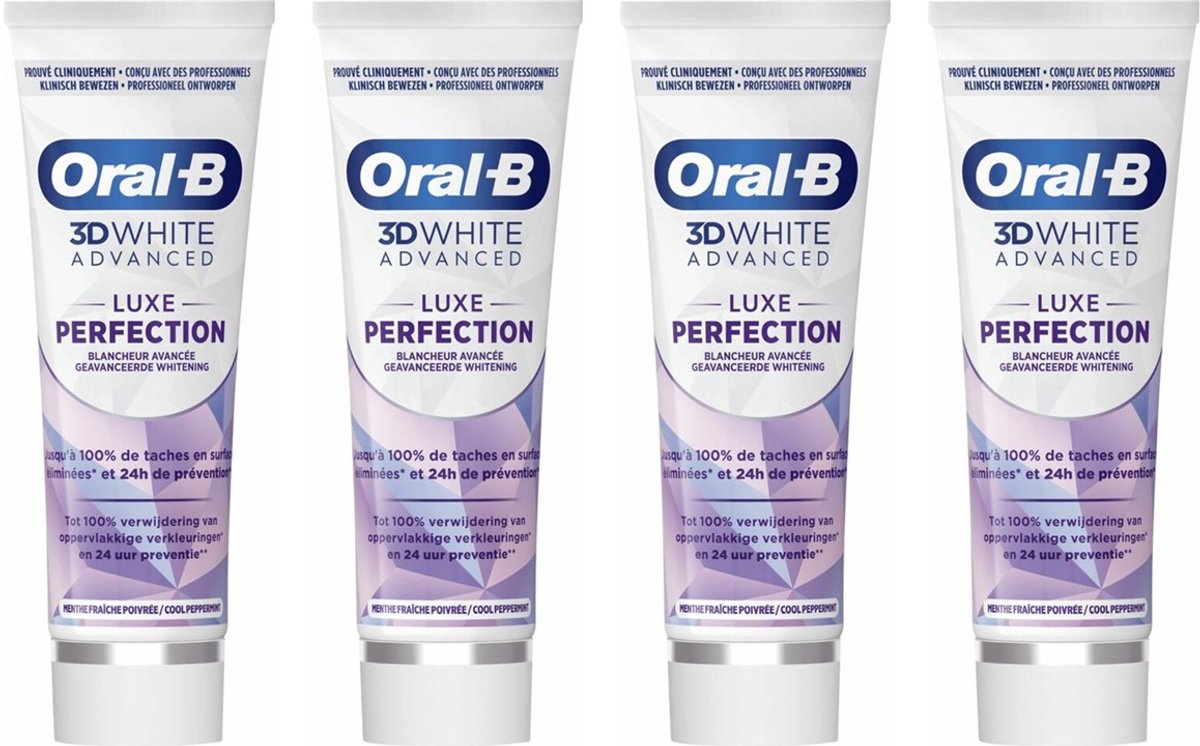 Oral B - Tandpasta - 3D White Advanced - Luxe Perfection - Voordeelverpakking 4 x 75 ml