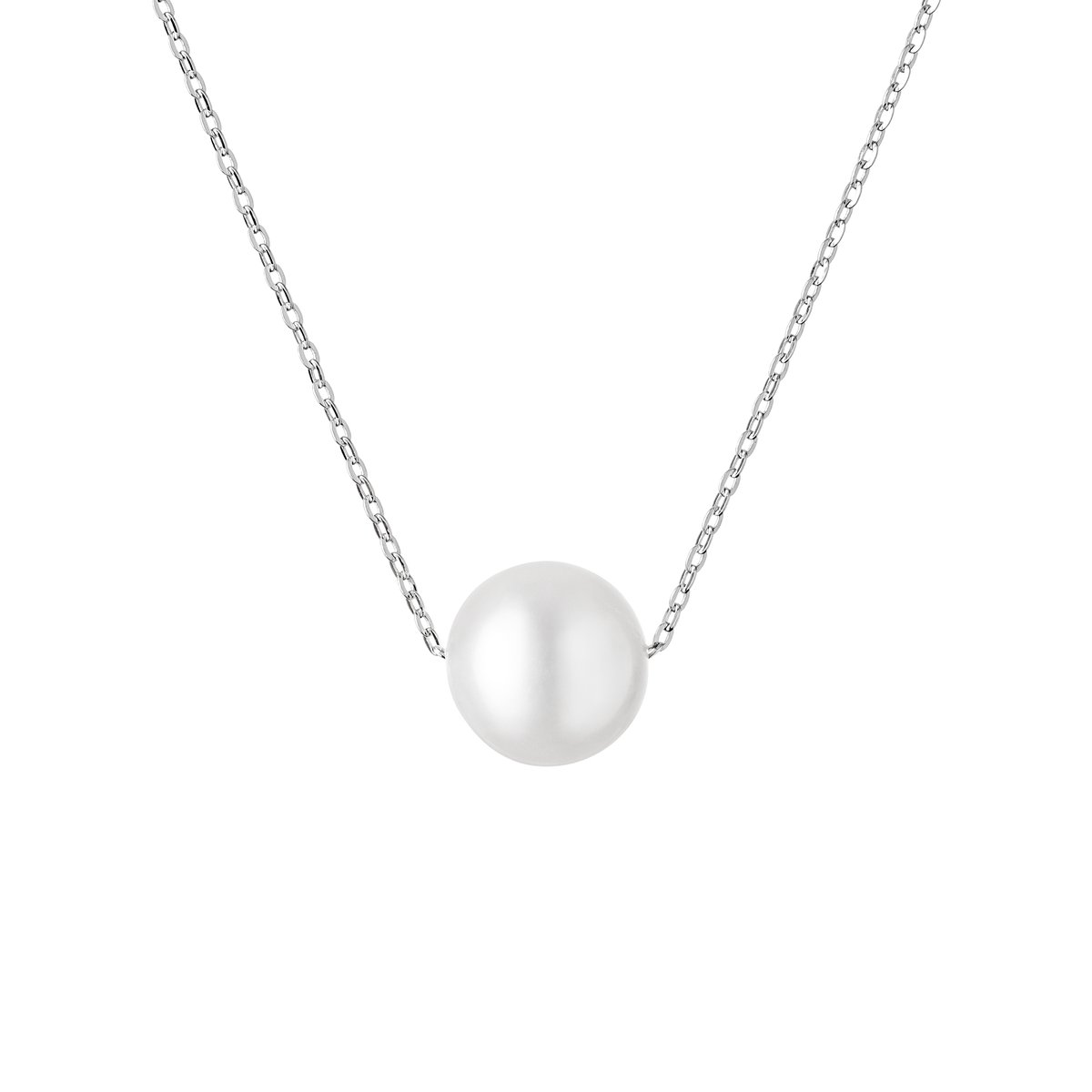 Gaura - Zilveren ketting met witkleurige parel – Lengte 40–45 cm – 925 zilver met rhodium afwerking