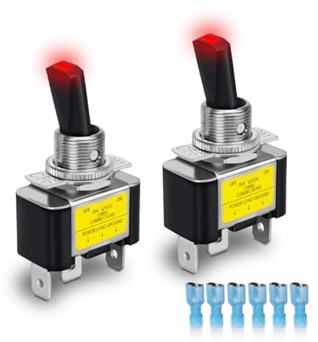 2 stuks tuimelschakelaar 12V 30A SPST met rood licht - aan/uit schakelaars