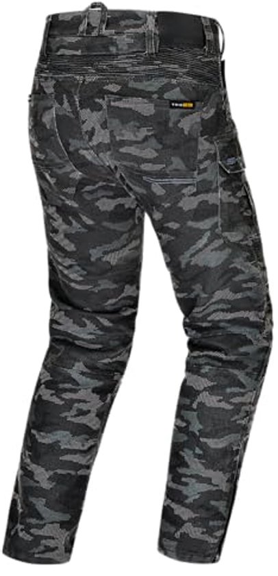 Pantalon de moto pour homme avec protections, pantalon cargo, taille courte, extensible, en textile respirant et thermorégulateur.