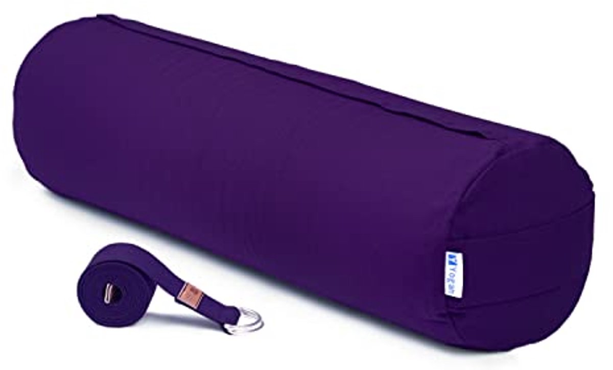 Yoga Bolster met Yogariem - Biologisch Katoenen Meditatiekussen met Boekweitrompen Vulling
