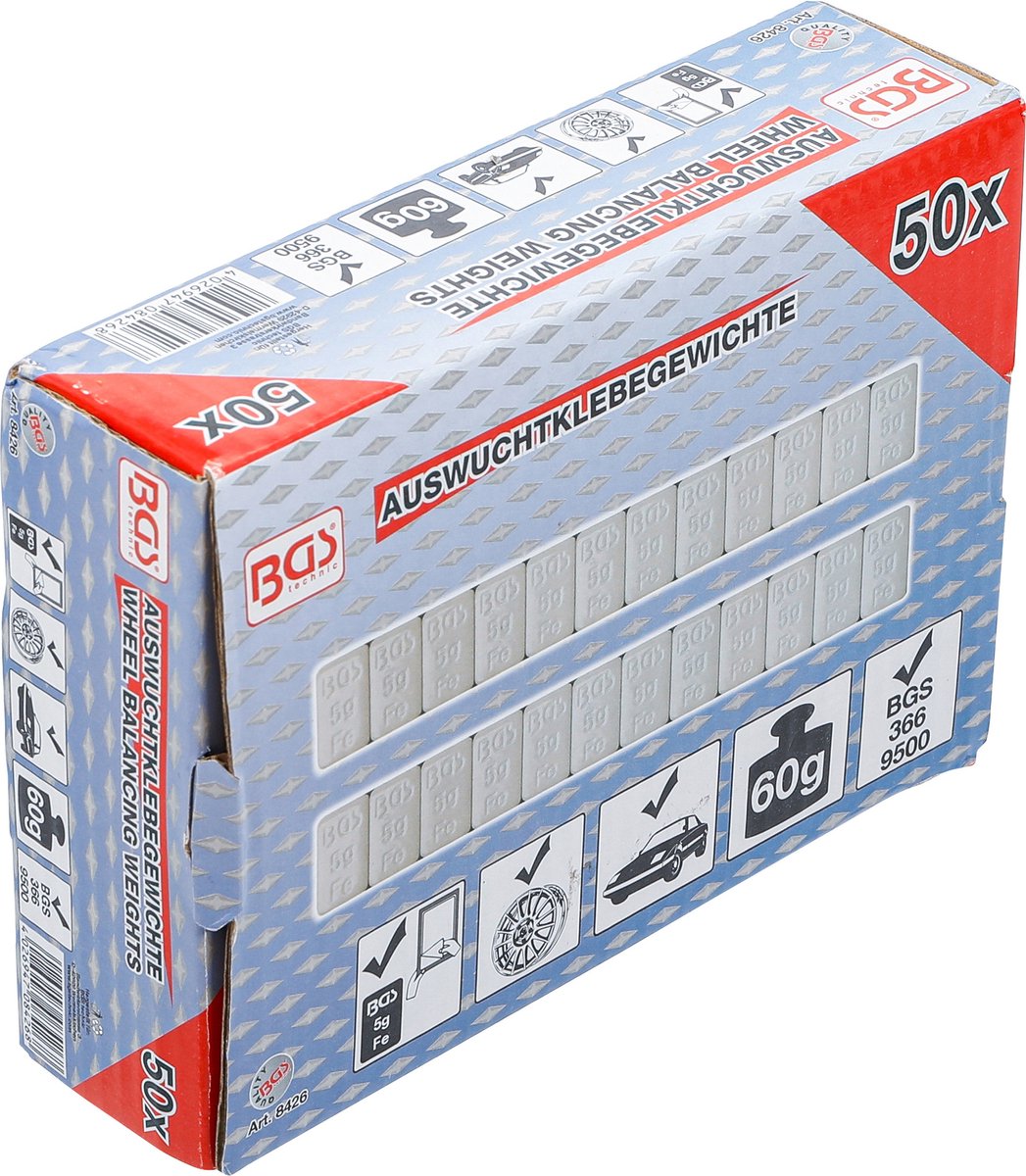 BGS Balanceer plaklood - 50-delig - Zelfklevend - 60 gram per strip