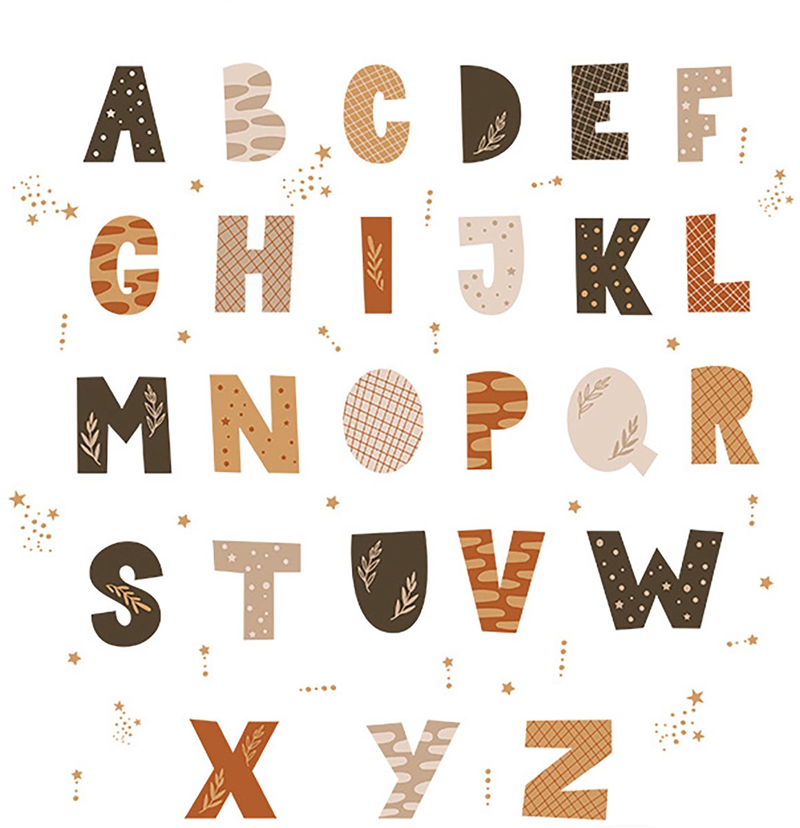 Sipo Wandsticker Alfabet Set - 4 Delige Letters voor Kinderkamer - 70x73 cm - Zelfklevend ABC voor Muur en Meubels - Muurstickers - Letter leren - Educatief