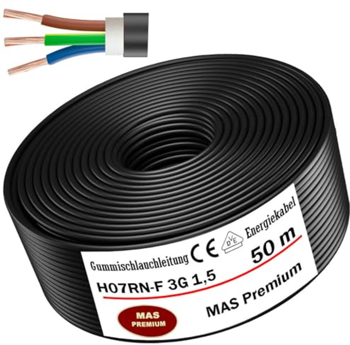 Voedingskabel Rubber H07RN-F 3G1,5 mm² - Flexibele Kabel voor Zware Apparaten tot 100m