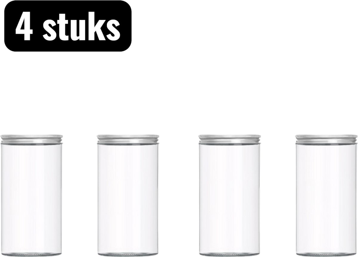 4 stuks - Kan - Gedroogd fruit pot - Ruidenthee container - Voedselpotten - 85mmPlastieken Pot - Luchtdichte Theebus voor Kruidenthee en Gedroogd Fruit - Voedselveilige Bewaarcontainer voor Melk Tabletten en Noten - 200mm - Zilveren deksel