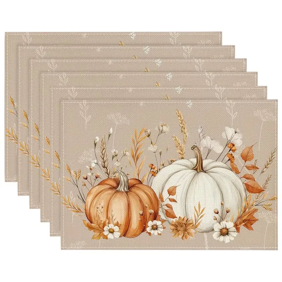 Image of 6-delig Set Herfst Thanksgiving Kameel Pompoen Tarwe Placemats Seizoensgebonden Dagelijkse Feestdecoratie Geschikt voor Thuis Keuken Eetkamer Binnen en Buiten Decoratie 30.48x45.72 cm - T