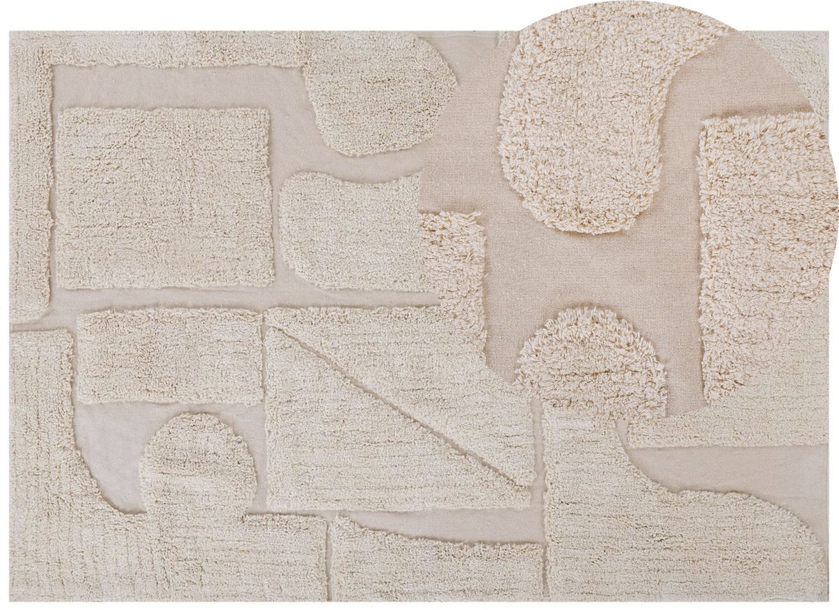 Beliani DIYADIN - Laagpolig vloerkleed - Beige - 160 x 230 cm - Katoen