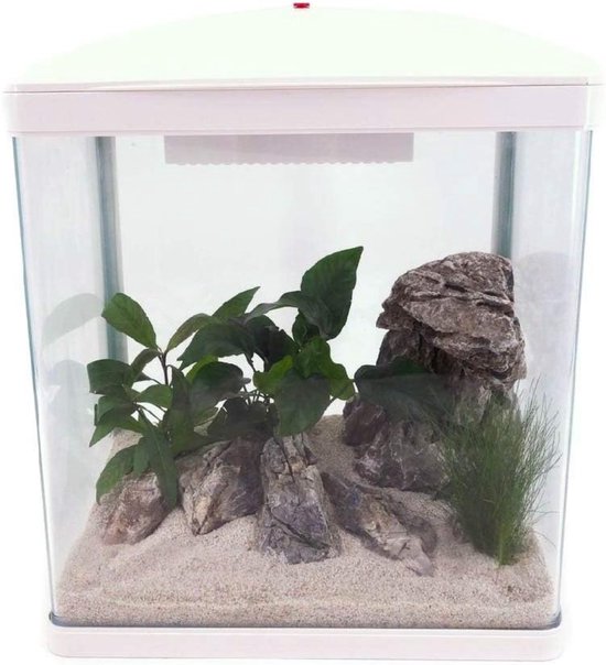 AquaOne Aquarium Complete Set LED met pomp HR-300 Wit I Klein nano-aquarium 14 liter I Mini nano-aquariumset voor vissen en garnalen