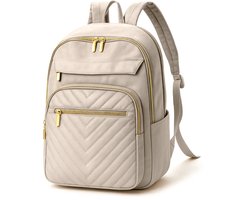 Rugzak Dames Rugtas Dames inclusief Laptopvak tot 14 inch - Beige/ Off-White