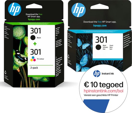 HP 301 Inktcartridge - Origineel - Kleur & 2x Zwart - 3-pack | bol