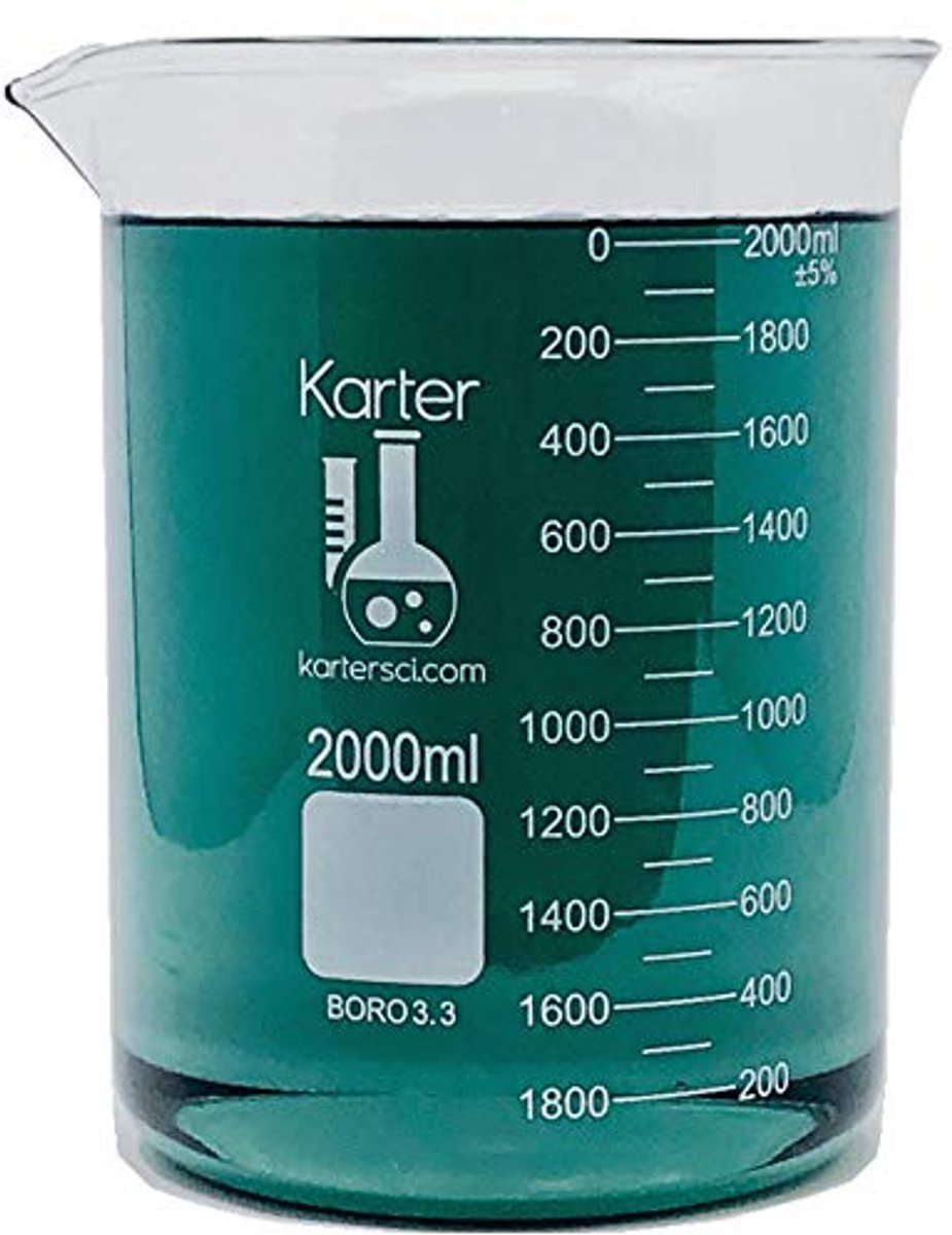 2000 ml lage vorm beker van borosilicaatglas met schaal