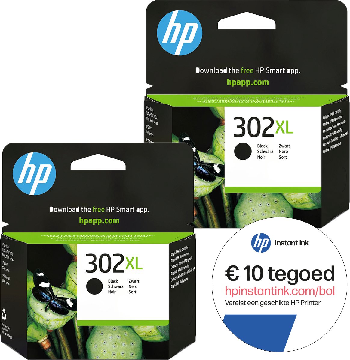HP 302 - 2x Inktcartridge 302XL Zwart + Instant Ink tegoed