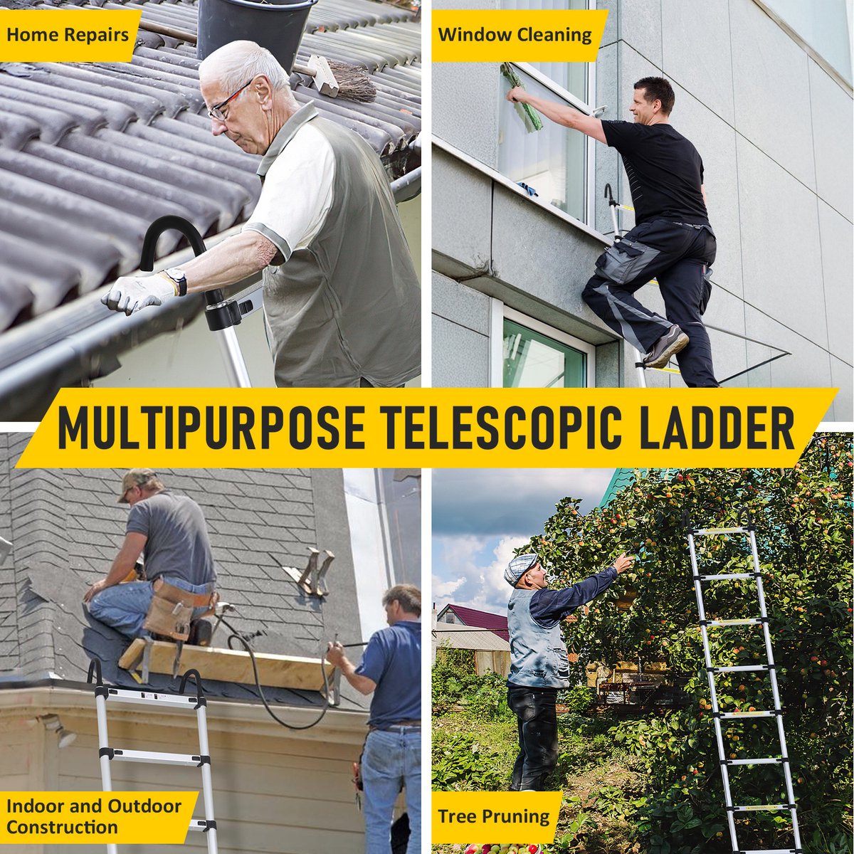 Telescopische Vouwladder - Telescopische Ladders - Werkhoogte 2,6M Zilver - zilverachtig - lichte uittrekbare ladder - met Barre d'équilibre en haken – foto 5