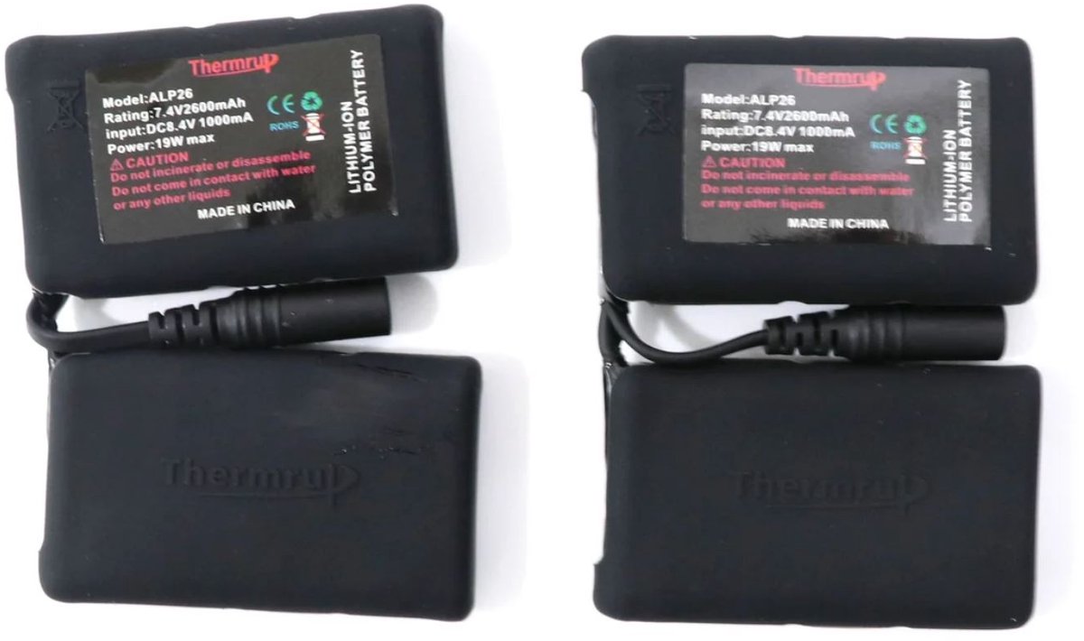 Thermrup® Set van 2 stuks Lithium -Po Accu 3,7V - 2500 mAh - Geschikt voor o.a. de Thermrup oplaadbare Sjaal ( HS614)