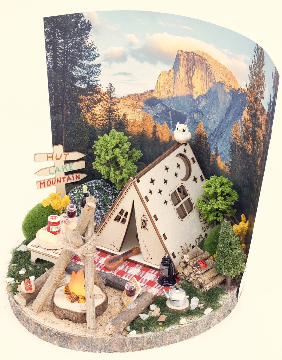 Miniatuur tafereel – Creatieve DIY box - Miniatuur landschap - Modelbouw - DIY decoratie –Campfire Nights