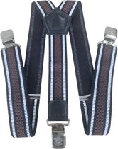 Nujvnuj Bretels voor heren, extra sterk, 3,8 cm breed met 3 robuuste karabijnhaken, instelbaar en elastisch, voor werkbroek en motorbroek, Y-stijl design, voor dames en heren, Donkerblauw, Eén Maat