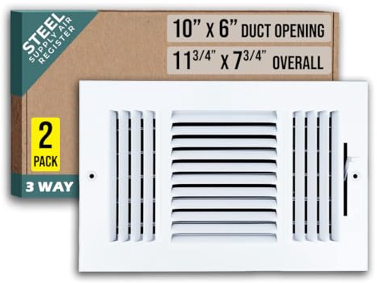 Stalen Luchttoevoer Diffuser 10" x 6" - 3-Weg Register Vent Cover Grill voor Zijwand en Plafond - Wit